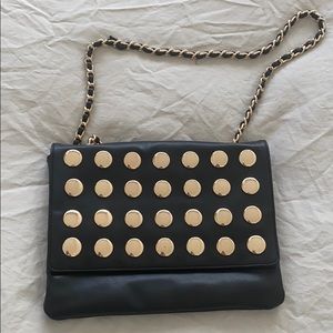 Deux Lux black leather & gold chain shoulder bag